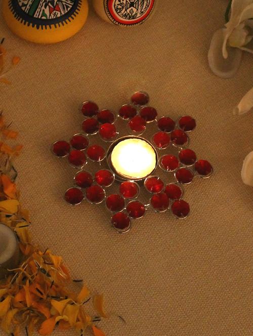 home sparkle crystal tea light candle holder stand mild steel (multicolor) - 15924153 - Very Small Image - 1
