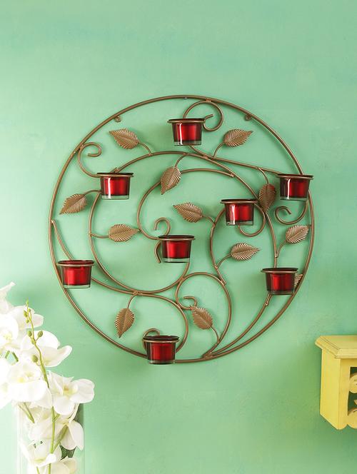 round wall sconce iron tealight candle holders with 8 glass cup (golden) - 15924164 - Very Small Image - 1