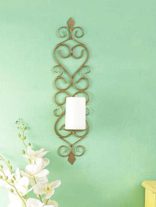 long vertical wall sconce iron tealight candle holder (golden) - 15924168 - Very Small Image - 1