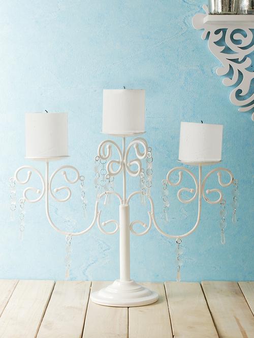 home sparkle three arms white iron candle votive stand centerpiece table decor tealight holder party - 15924170 - Very Small Image - 1