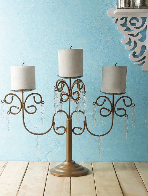home sparkle three arms gold iron candle votive stand centerpiece table decor tealight holder party - 15924171 - Very Small Image - 1