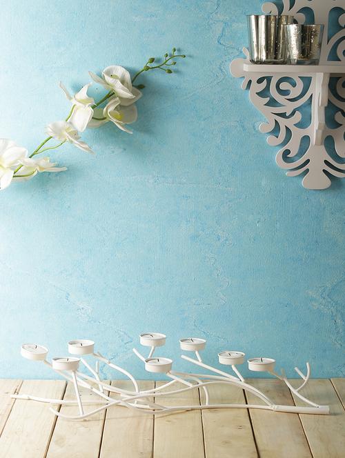 home sparkle white iron centerpiece with eight tealight candle holders, table top stand table decor - 15924176 - Very Small Image - 1