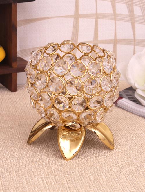 crystal oval shape votive golden tea light holder - 15924182 - Very Small Image - 1