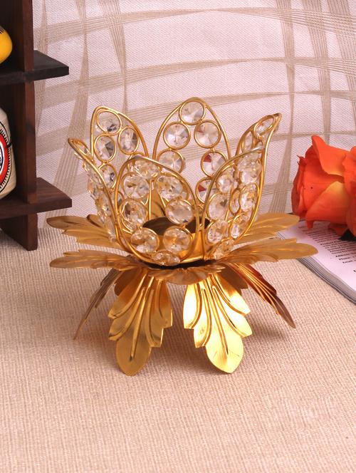 crystal flower shaped decorative golden tea light holder - 15924185 - Very Small Image - 1