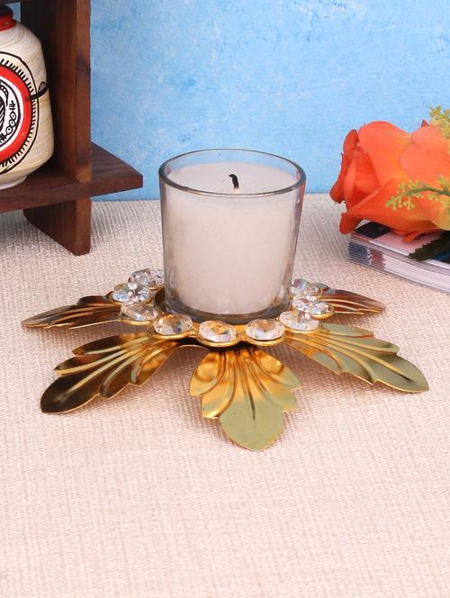 crystal flower shaped decorative golden tea light holder - 15924186 - Very Small Image - 1
