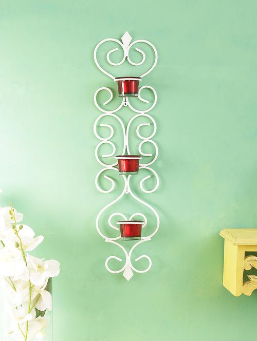 home sparkle long vertical wall sconce iron tealight candle holders with 3 glass cup (white) - 15924190 - Very Small Image - 1