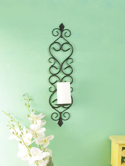 home sparkle long vertical wall sconce iron tealight candle holder (black) - 15924192 - Very Small Image - 1