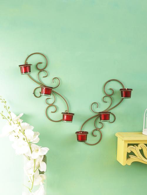home sparkle designer wall sconce iron tealight candle holders with 3 glass cup (golden) - 15924193 - Very Small Image - 1