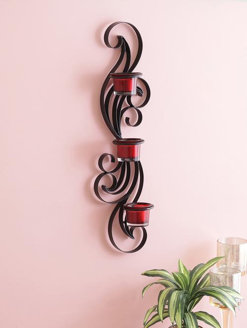 home sparkle long vertical wall sconce iron tealight candle holders with 3 glass cup (black) - 15924194 - Very Small Image - 1