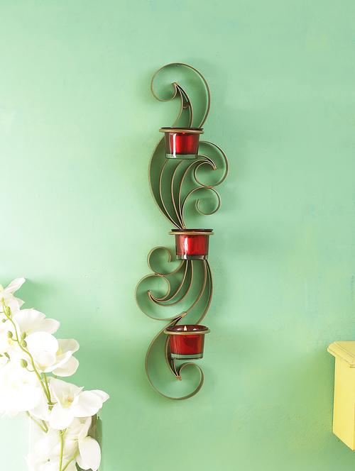 home sparkle long vertical wall sconce iron tealight candle holders with 3 glass cup (golden) - 15924196 - Very Small Image - 1