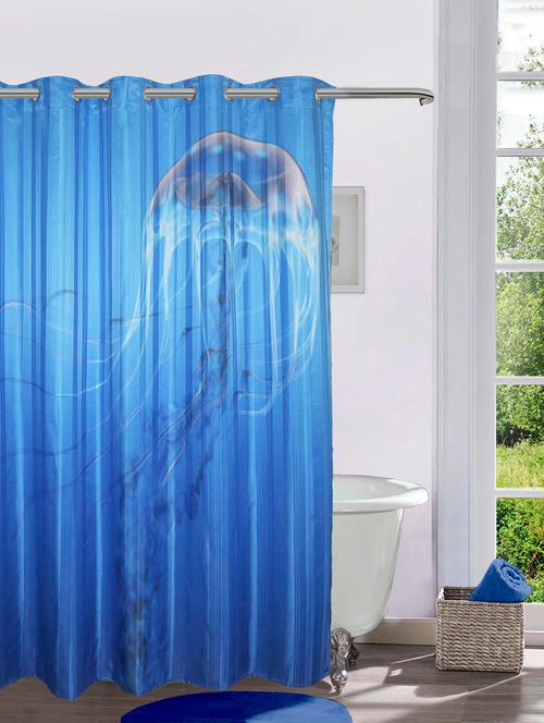 lushomes digitally printed jelly fish shower curtain with 10 eyelets, size: 72x82 inches (single pc) - 15924675 - Very Small Image - 1