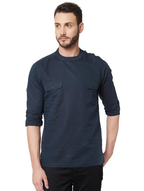 blue cotton short kurta - 15925681 - Very Small Image - 1