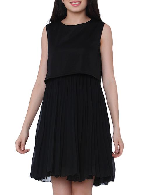 zip up overlay pleated dress - 15926323 - Very Small Image - 1