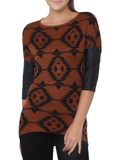 leather paneled dropped shoulder top - 15926331 - Very Small Image - 1