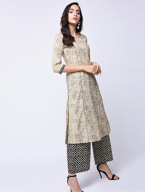 piping printed kurta with palazzo set - 15926946 - Very Small Image - 1