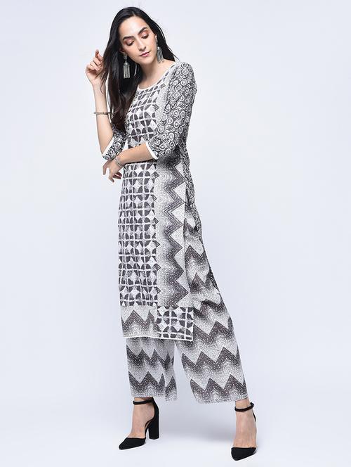 printed straight kurta with palazzo set - 15926947 - Very Small Image - 1