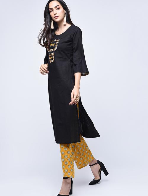 embroidered kurta with palazzo set - 15926949 - Very Small Image - 1