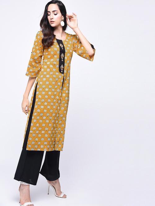 printed front slit kurta with palazzo set - 15926956 - Very Small Image - 1