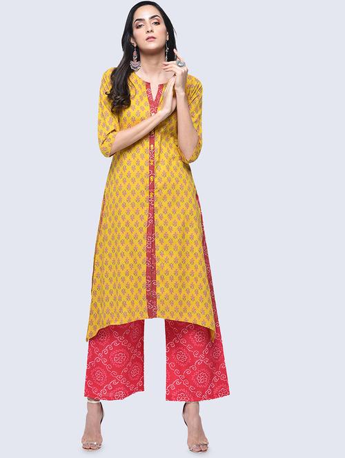 printed high-low kurta with palazzo set - 15926959 - Very Small Image - 1