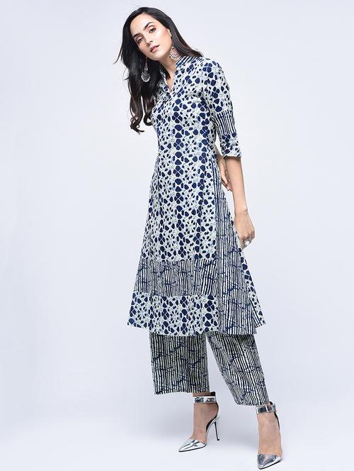 printed a-line kurta with palazzo set - 15926964 - Very Small Image - 1