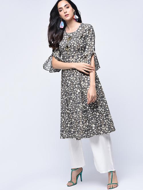 embellished printed kurta with palazzo set - 15926966 - Very Small Image - 1