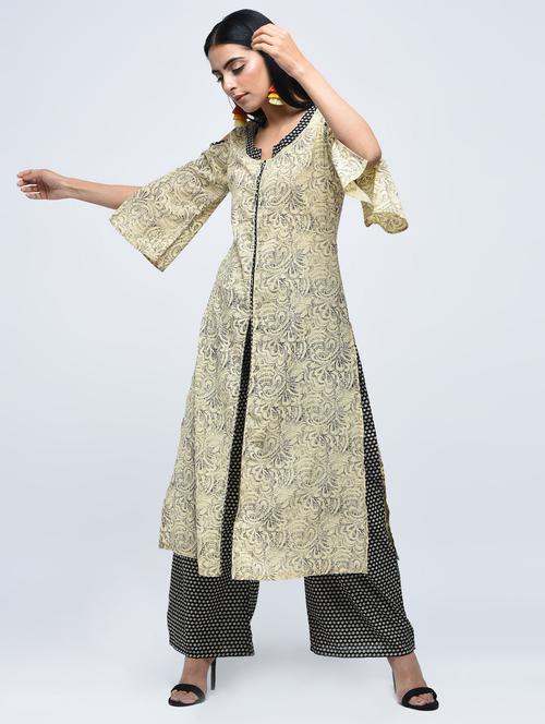 cold shoulder printed kurta palazzo set - 15926996 - Very Small Image - 1