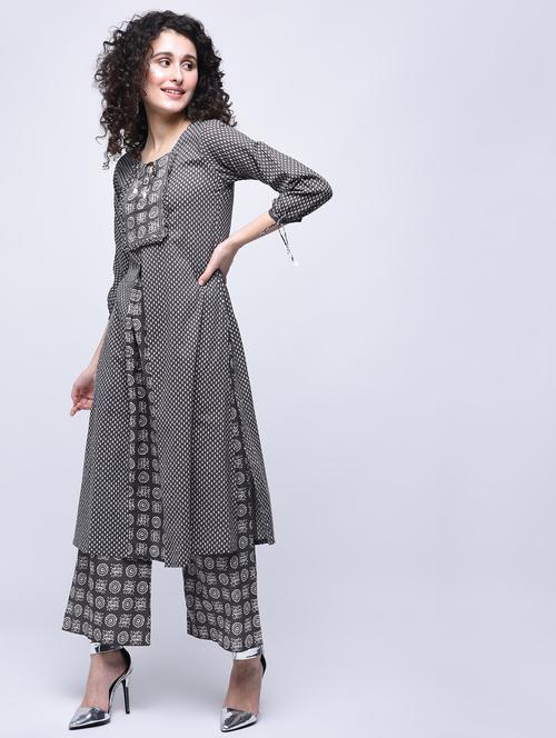 printed layered kurta with palazzo set - 15926997 - Very Small Image - 1