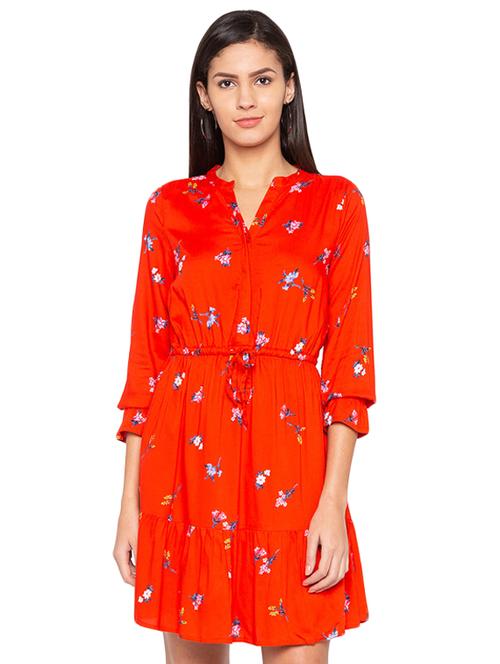 drawstring waist floral a-line dress - 15927484 - Very Small Image - 1