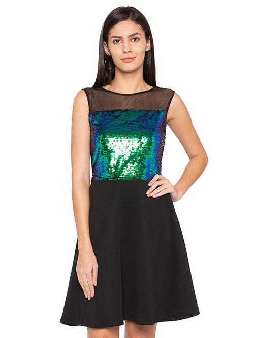 illusion neck sequined a-line dress - 15927486 - Very Small Image - 1