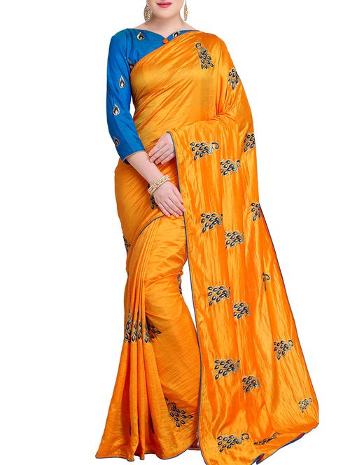 conversational mustard embroidered saree with blouse - 15928492 - Very Small Image - 1