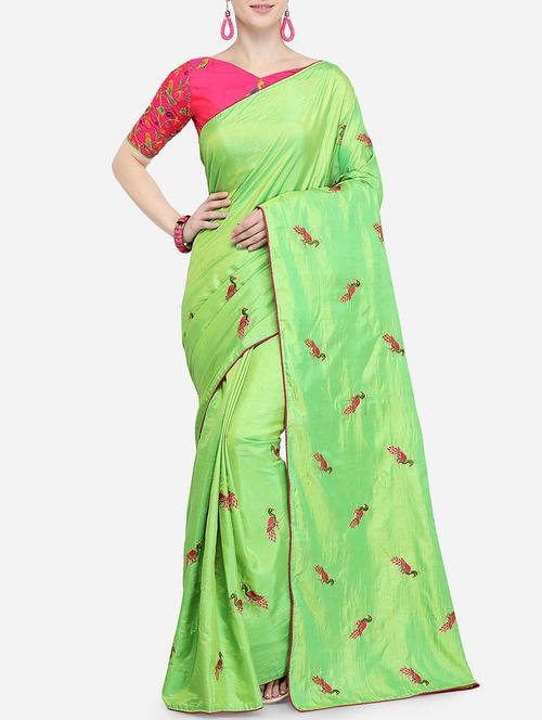 conversational parrot green embroidered saree with blouse - 15928502 - Very Small Image - 1