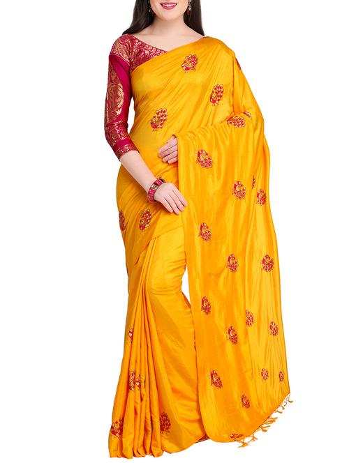 conversational mustard embroidered saree with blouse - 15928504 - Very Small Image - 1