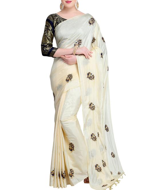 conversational off-white embroidered saree with blouse - 15928506 - Very Small Image - 1