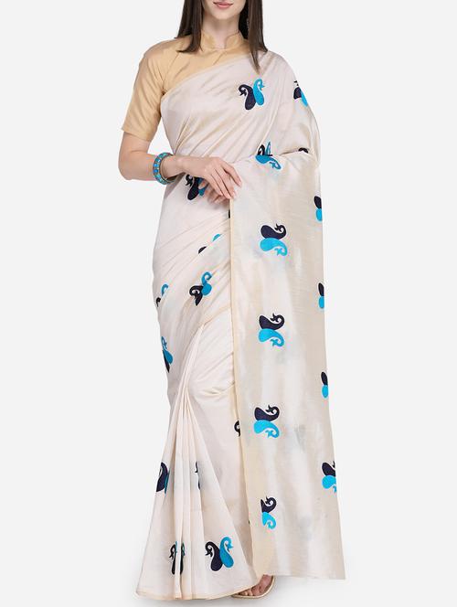 off-white paisley embroidered saree with blouse - 15928510 - Very Small Image - 1