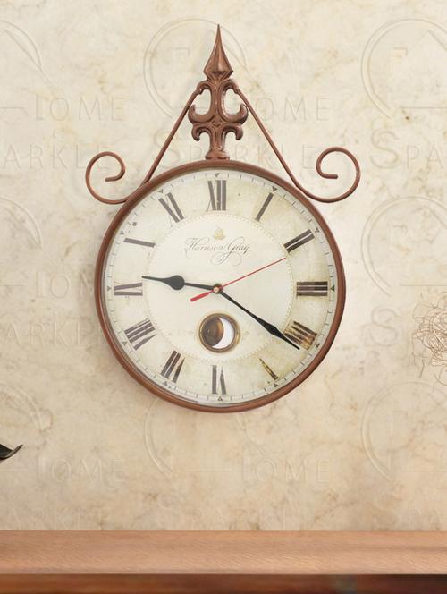 home sparkle wall clock mild steel (copper) (28 x 8 x 38 cm) - 15930790 - Very Small Image - 1