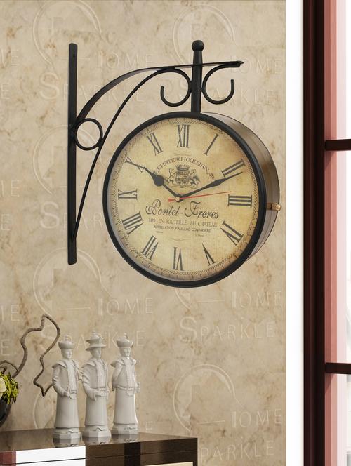 home sparkle two sides station clock mild steel (golden & black) (30 x 13 x 30 cm) - 15930793 - Very Small Image - 1
