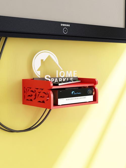 home sparkle set top box holder engineered wood (red) (25.5 x 19 x 11.5 cm) - 15930858 - Very Small Image - 1