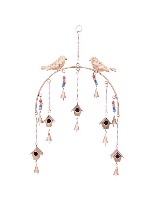 home sparkle bird hut wind chime mild steel & brass (golden) (37 x 5 x 61 cm) - 15930879 - Very Small Image - 1