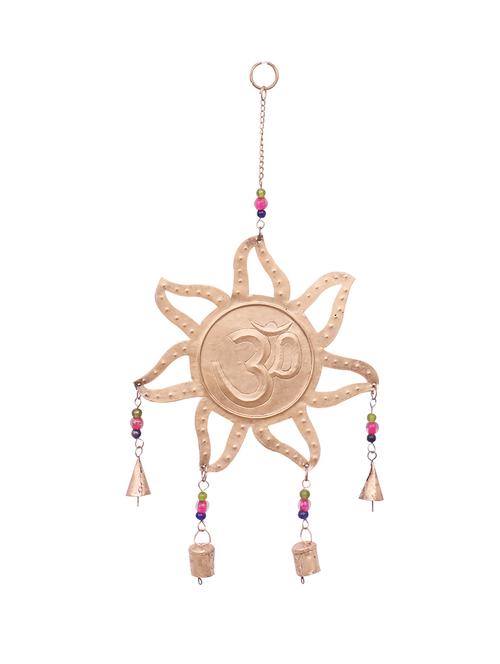 home sparkle om wind chime mild steel & brass (golden) (23 x 2 x 49 cm) - 15930881 - Very Small Image - 1