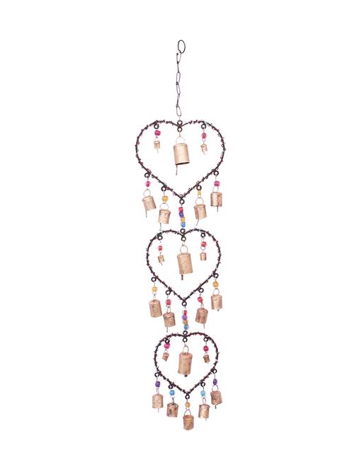 home sparkle heart wind chime wall hanging mild steel & brass (golden) (18 x 3 x 82 cm) - 15930884 - Very Small Image - 1
