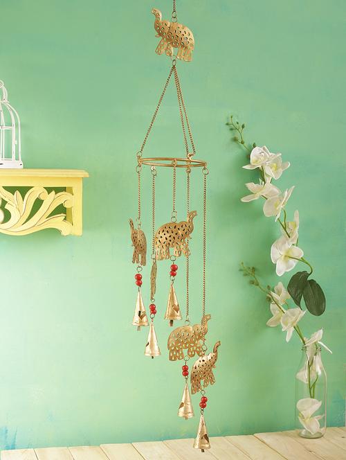 home sparkle elephant shaped wind chime for balcony bedroom home office decoration gift mild steel (golden) (23 x 23 x 99 cm) - 15930886 - Very Small Image - 1