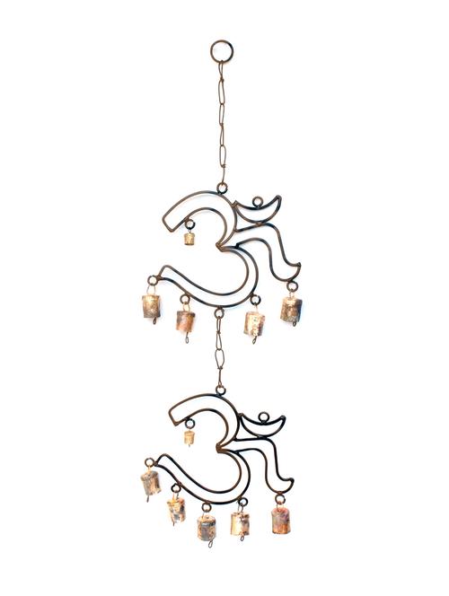 home sparkle om wall hanging wind chime mild steel & (black & golden) (19 x 2.5 x 62.5 cm) - 15930889 - Very Small Image - 1