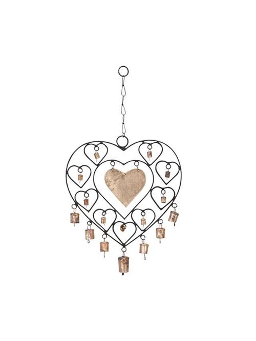 home sparkle heart wind chime wall hanging mild steel & (black & golden) (31.5 x 2.5 x 51 cm) - 15930891 - Very Small Image - 1