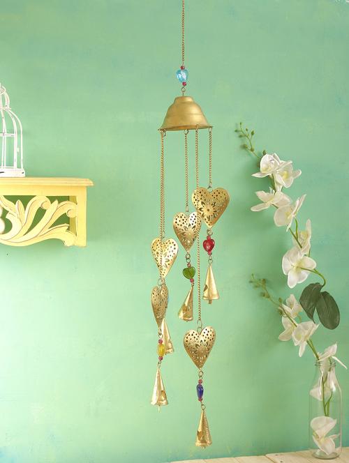 home sparkle heart shaped wind chime with bells for balcony home office decor gift mild steel (golden) (18 x 18 x 95.5 cm) - 15930901 - Very Small Image - 1