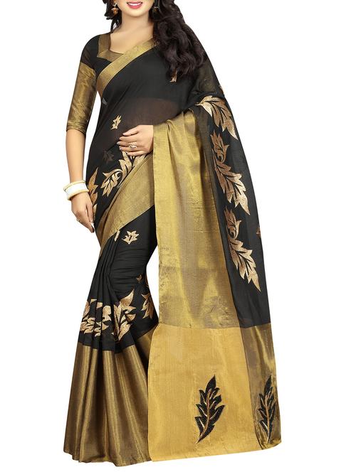 zari motif black embroidered saree with blouse - 15933004 - Very Small Image - 1