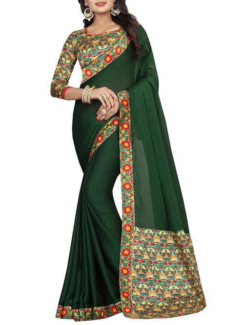 floral border green saree with blouse - 15933007 - Very Small Image - 1