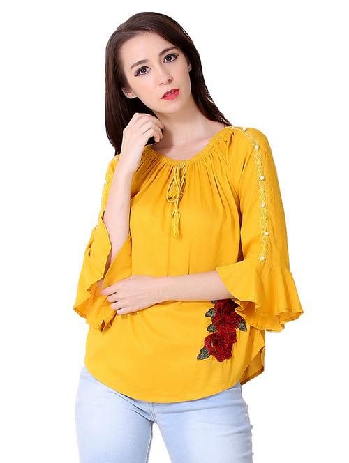 lace insert floral embroidered top - 15933106 - Very Small Image - 1