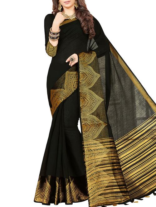 zari border black kanjivaram saree with blouse - 15933395 - Very Small Image - 1