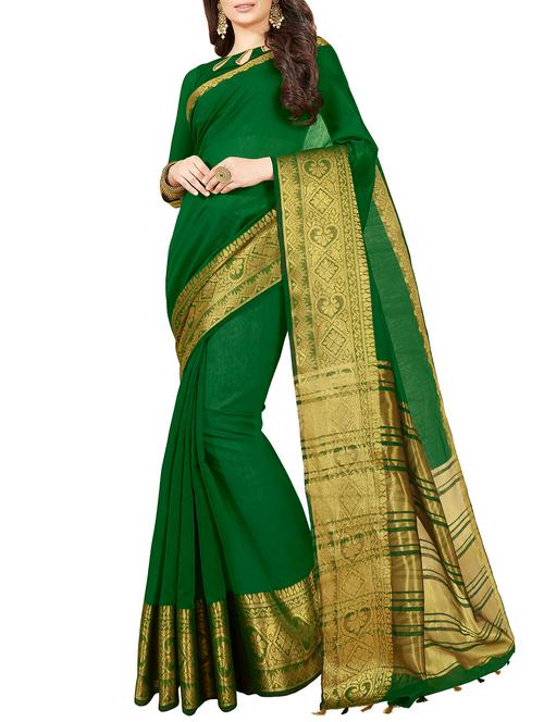 zari border green kanjivaram saree with blouse - 15933396 - Very Small Image - 1