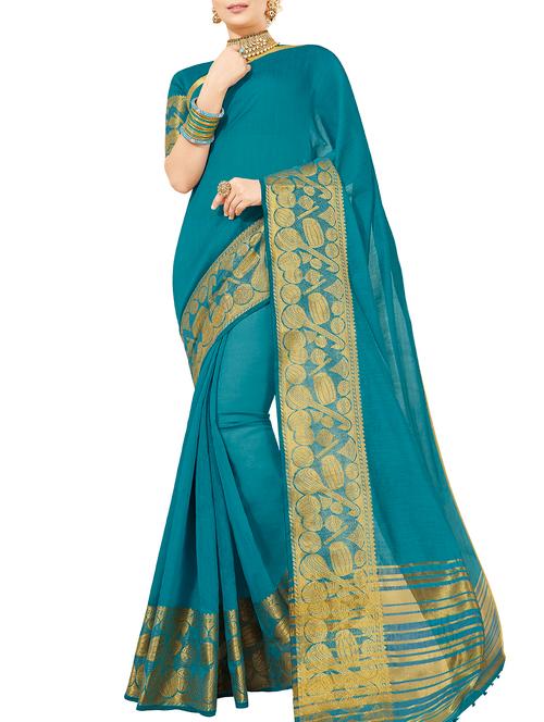 conversational zari border blue kanjivaram saree with blouse - 15933398 - Very Small Image - 1